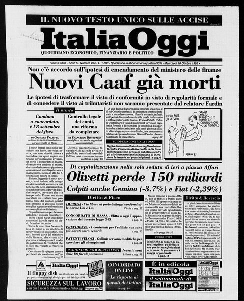 Italia oggi : quotidiano di economia finanza e politica